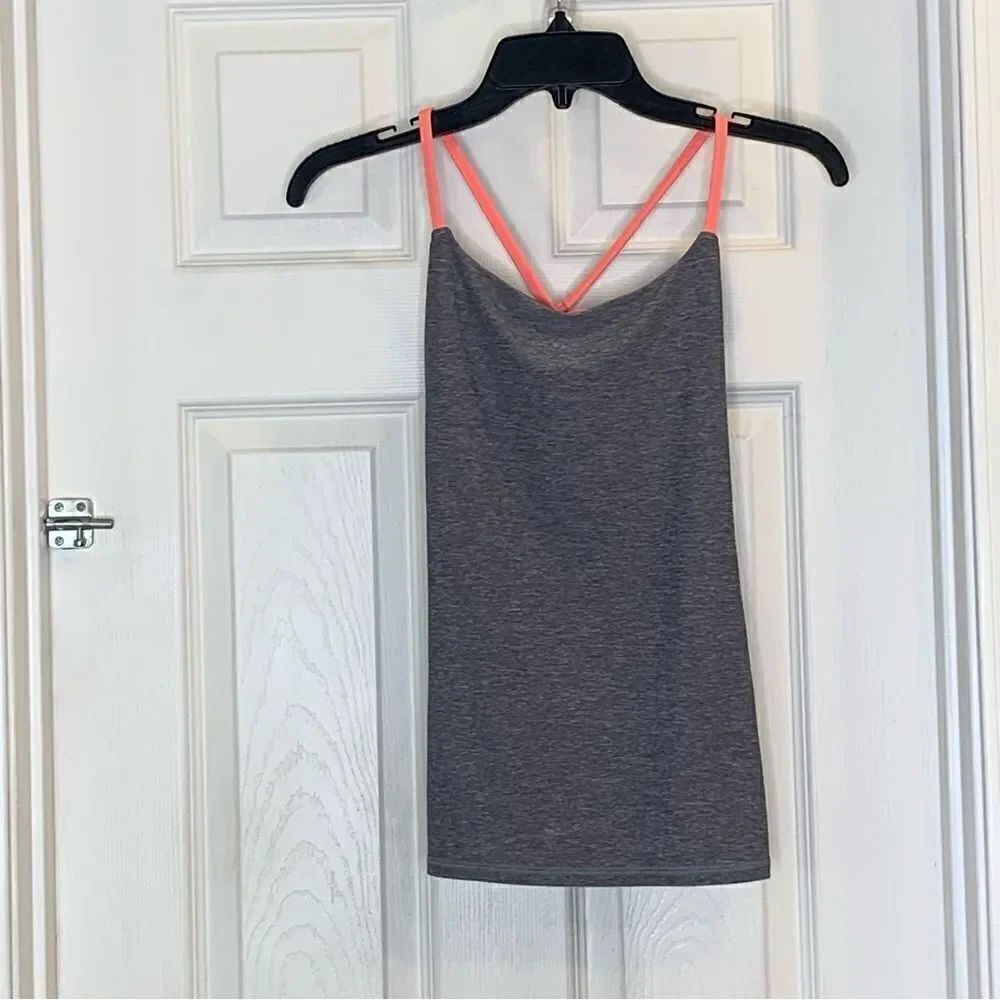 Lululemon Dancing Warrior Tank Heathered Slate Grapefruit Pink Luon Soft Size 2